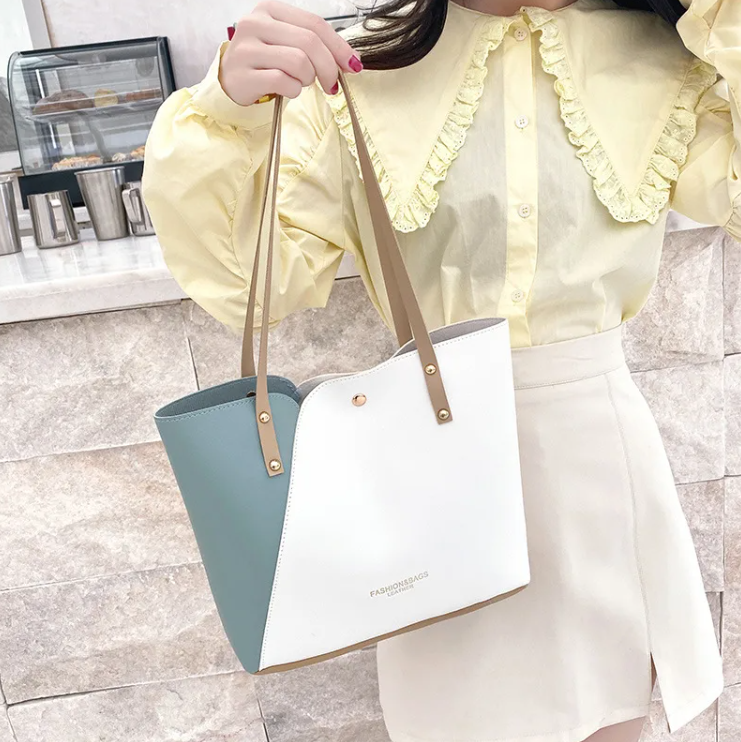 Sac À Main Carré Grande Taille En Faux Cuir Avec Motif Bloc De Couleur Et Fermeture À Verrou