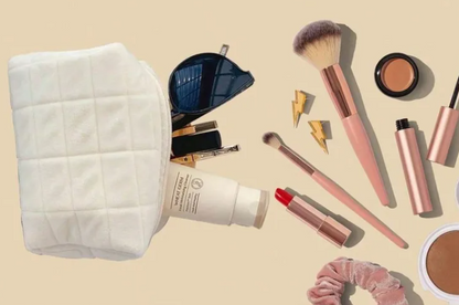 Sac De Maquillage Élégant En Velours Uni, 1 Pièce, Parfait Pour Le Rangement De Cosmétiques