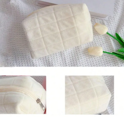 Sac De Maquillage Élégant En Velours Uni, 1 Pièce, Parfait Pour Le Rangement De Cosmétiques