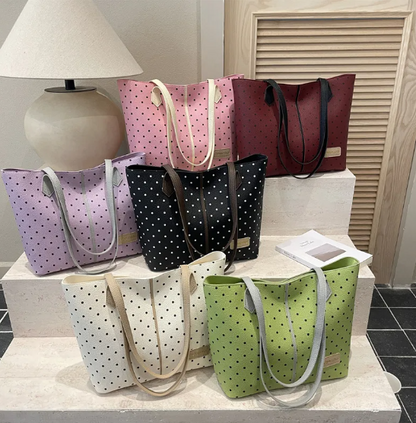Sac Cabas Carré En Cuir Synthétique À Motifs Pois, Doté D’une Anse Supérieure Et D’une Grande Capacité