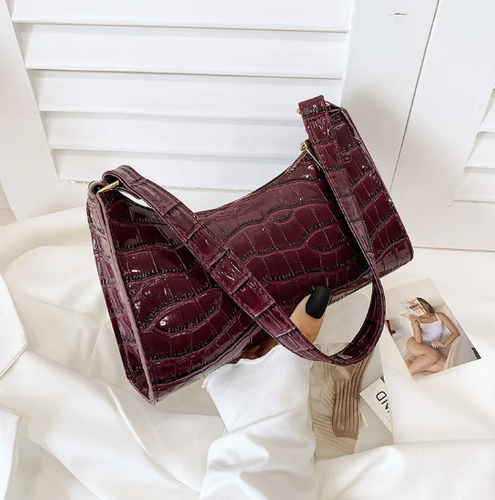 Sac À Main Carré En Cuir PU À Motif Crocodile Pour Femme, Avec Coutures Apparentes Et Bandoulière Unique