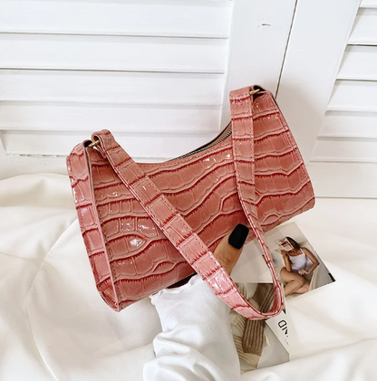 Sac À Main Carré En Cuir PU À Motif Crocodile Pour Femme, Avec Coutures Apparentes Et Bandoulière Unique