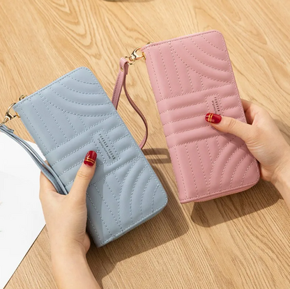 Portefeuille Femme En Faux Cuir Couleur Unie Avec Fil À Coudre, Style Élégant Et Pratique Pour Un Usage Quotidien