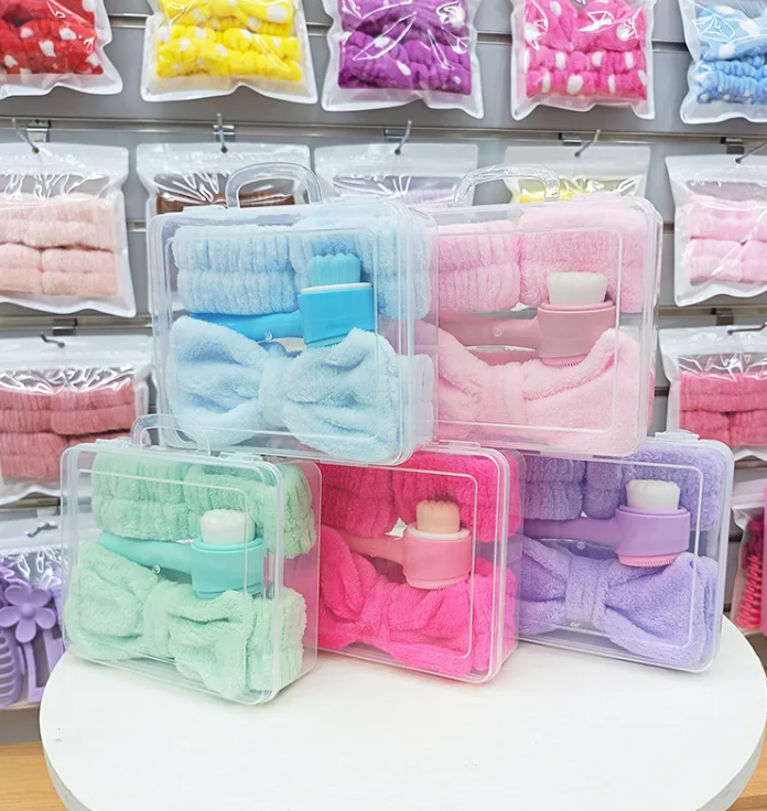 Bandeau Spa En Gel De Silice, Modèle Couleur Unie, Ensemble De 4 Pièces Pour Outils De Maquillage