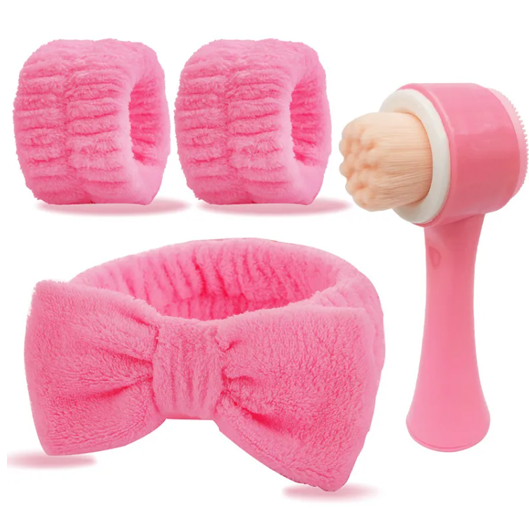Bandeau Spa En Gel De Silice, Modèle Couleur Unie, Ensemble De 4 Pièces Pour Outils De Maquillage