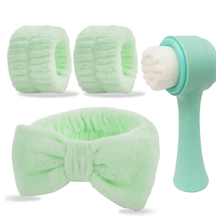 Bandeau Spa En Gel De Silice, Modèle Couleur Unie, Ensemble De 4 Pièces Pour Outils De Maquillage