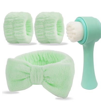 Bandeau Spa En Gel De Silice, Modèle Couleur Unie, Ensemble De 4 Pièces Pour Outils De Maquillage
