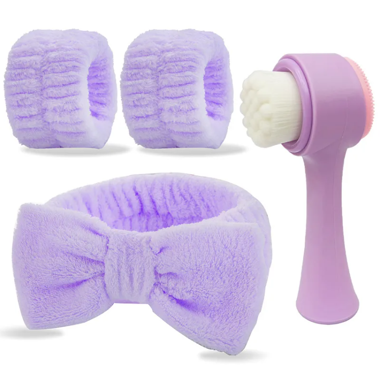 Bandeau Spa En Gel De Silice, Modèle Couleur Unie, Ensemble De 4 Pièces Pour Outils De Maquillage