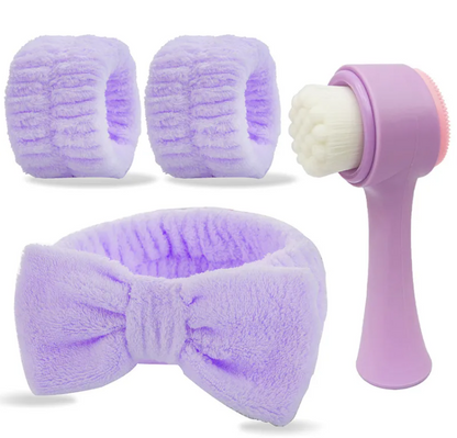 Bandeau Spa En Gel De Silice, Modèle Couleur Unie, Ensemble De 4 Pièces Pour Outils De Maquillage