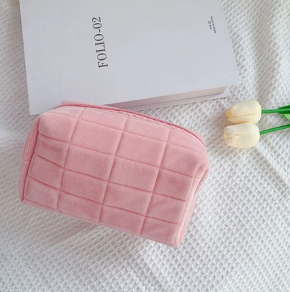 Sac De Maquillage Élégant En Velours Uni, 1 Pièce, Parfait Pour Le Rangement De Cosmétiques