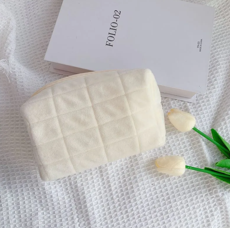 Sac De Maquillage Élégant En Velours Uni, 1 Pièce, Parfait Pour Le Rangement De Cosmétiques