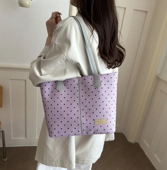Sac Cabas Carré En Cuir Synthétique À Motifs Pois, Doté D’une Anse Supérieure Et D’une Grande Capacité
