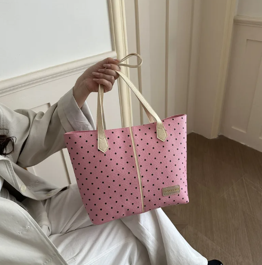 Sac Cabas Carré En Cuir Synthétique À Motifs Pois, Doté D’une Anse Supérieure Et D’une Grande Capacité