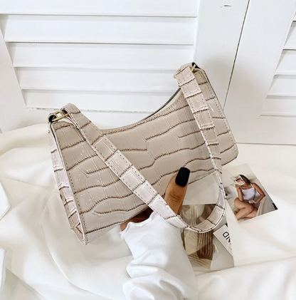 Sac À Main Carré En Cuir PU À Motif Crocodile Pour Femme, Avec Coutures Apparentes Et Bandoulière Unique