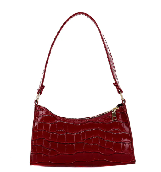 Sac À Main Carré En Cuir PU À Motif Crocodile Pour Femme, Avec Coutures Apparentes Et Bandoulière Unique