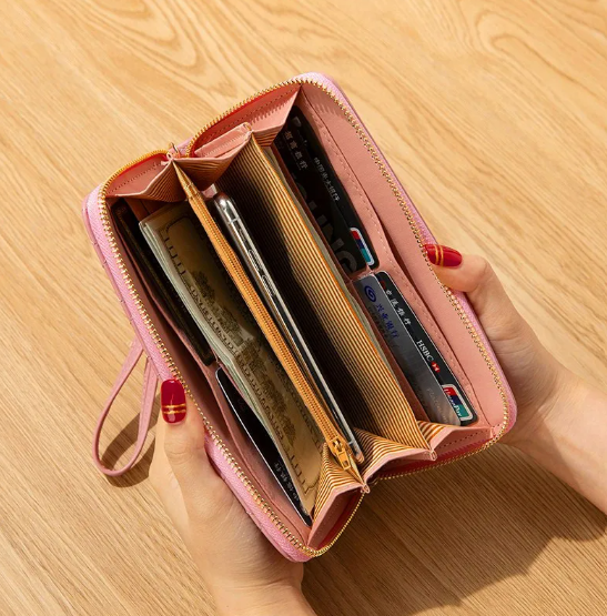 Portefeuille Femme En Faux Cuir Couleur Unie Avec Fil À Coudre, Style Élégant Et Pratique Pour Un Usage Quotidien