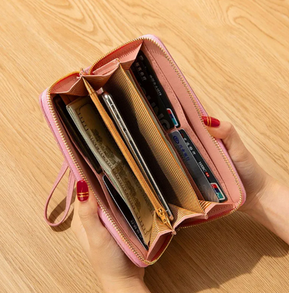 Portefeuille Femme En Faux Cuir Couleur Unie Avec Fil À Coudre, Style Élégant Et Pratique Pour Un Usage Quotidien