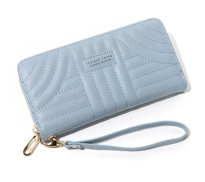Portefeuille Femme En Faux Cuir Couleur Unie Avec Fil À Coudre, Style Élégant Et Pratique Pour Un Usage Quotidien