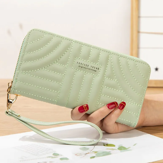 Portefeuille Femme En Faux Cuir Couleur Unie Avec Fil À Coudre, Style Élégant Et Pratique Pour Un Usage Quotidien
