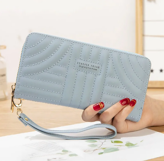 Portefeuille Femme En Faux Cuir Couleur Unie Avec Fil À Coudre, Style Élégant Et Pratique Pour Un Usage Quotidien
